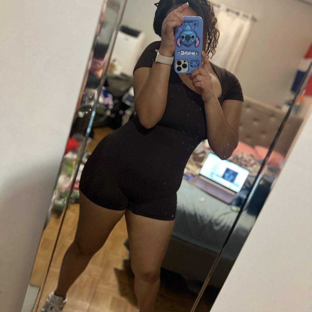 Women's Brown Short Sleeve Romper